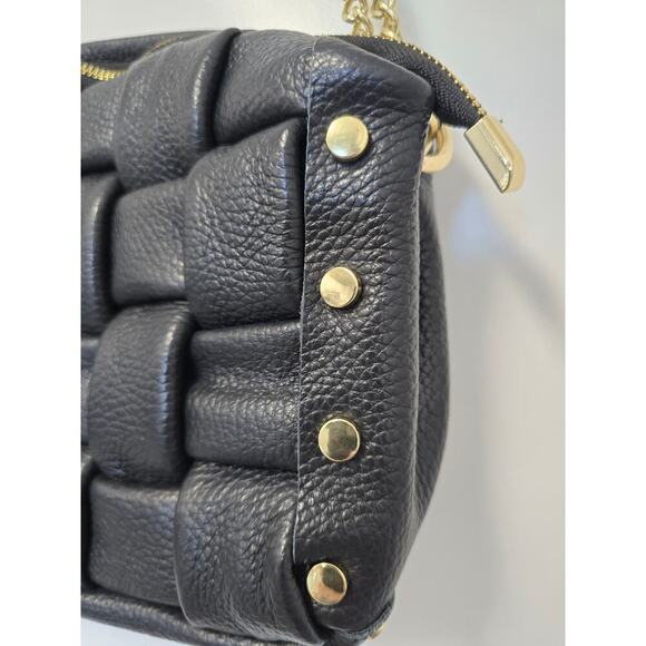 Valentina Fiore Guiene Leather Braided Black Shoulder Bag with Gold Strap Italy - Picture 6 of 8